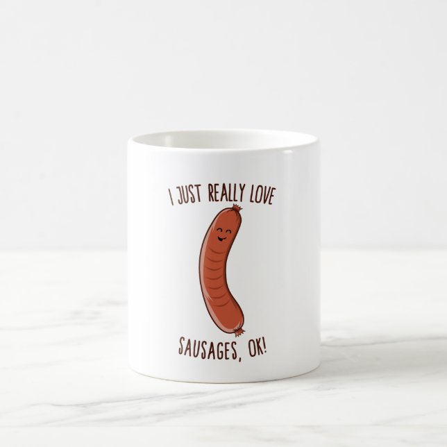 Jag bara Verkligen Sausages. Cute Kawaii Weine Kaffemugg (Center)