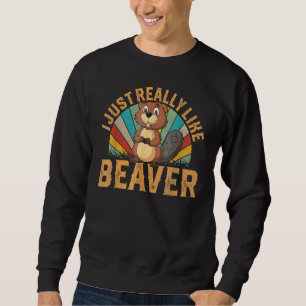 Jag bara Verkligen som Beaver Vintage Animal Sunse Lång Ärmad Tröja