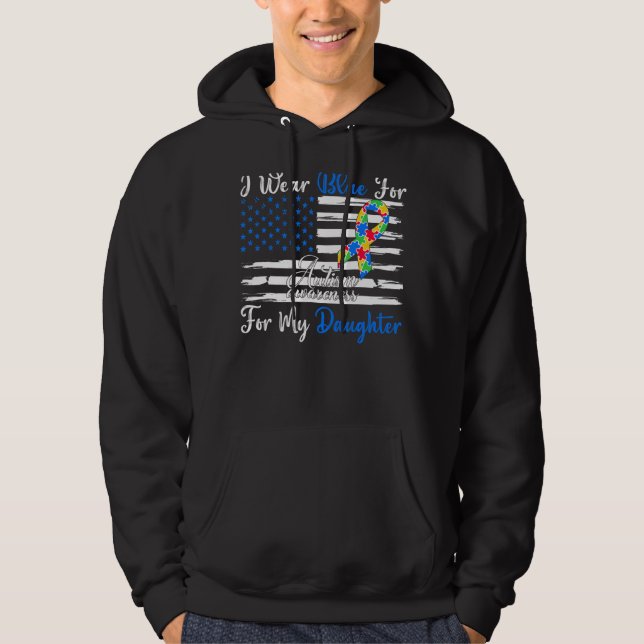 Jag Bäror blå för min dotter Autism Awareness Måna Hoodie (Framsida)