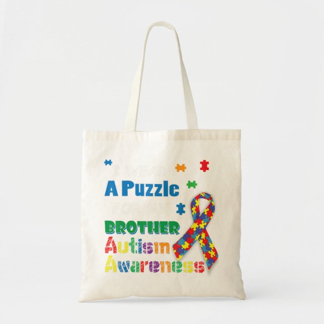 Jag Bäror ett pussel för min bror Autism Awareness Tygkasse (Framsidan)