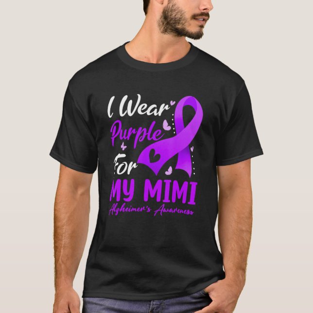 Jag Bäror Lila Ribbon för min Mimi Alzheimers Medv T Shirt (Framsida)