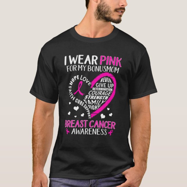 Jag Bäror Rosa för min Bonus Mamma Heart Faith Hop T Shirt (Framsida)