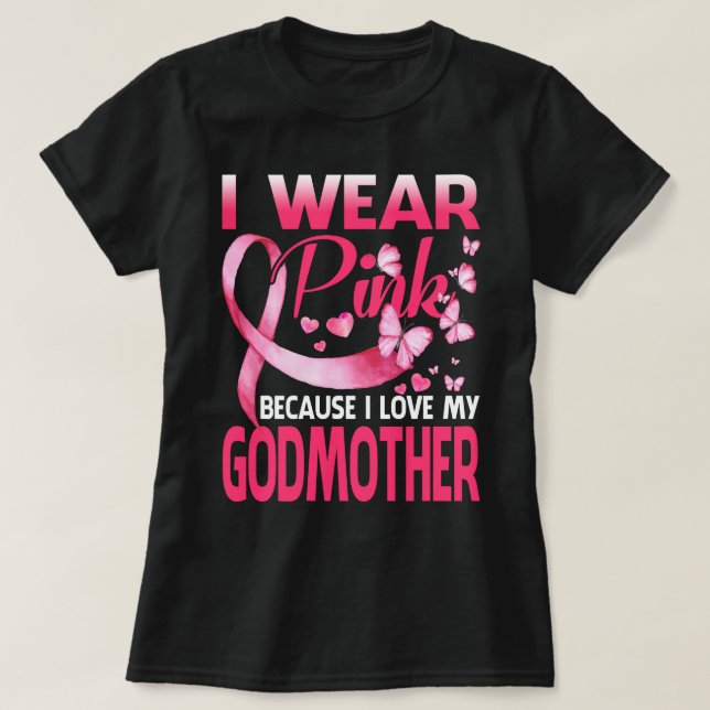 Jag Bäror Rosa för min GODMOTHER bröstcancer Aware T Shirt (Design framsida)