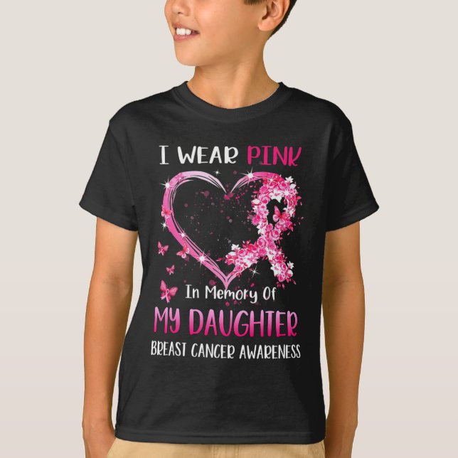 Jag Bäror Rosa till minne av min dotter bröstcance T Shirt (Framsida)