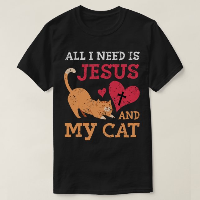 Jag behöver bara Jesus och min katt Kitten Kattung T Shirt (Design framsida)