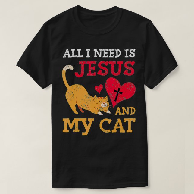 Jag behöver bara Jesus och min katt Kitten Kattung T Shirt (Design framsida)