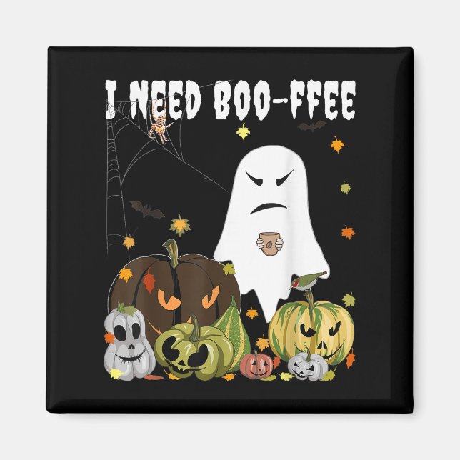Jag behöver Boo-ffee Spök Jack-o-lantern Kaffeälsk Magnet (Framsidan)