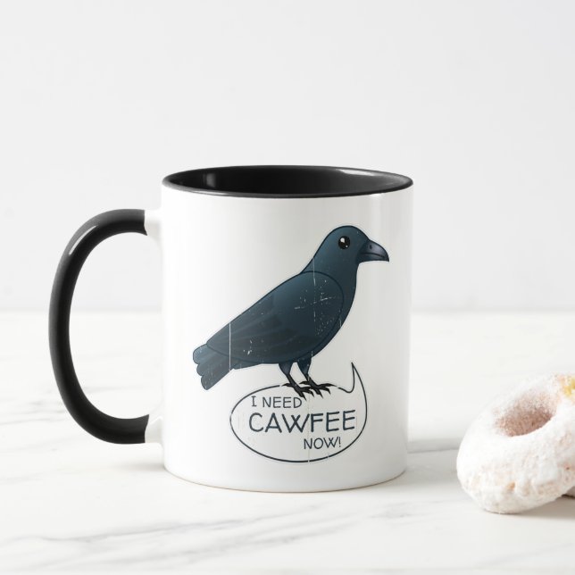 "Jag behöver Cawfee Now" Cute Caffeinerad Kråka Mugg (Med munk)