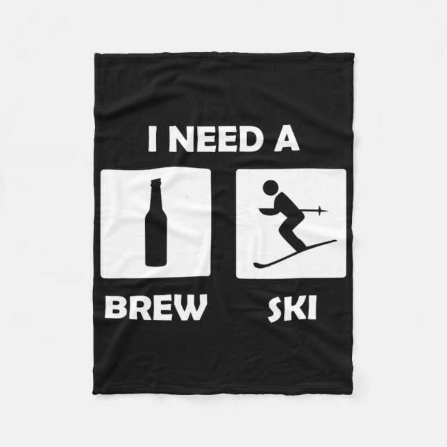 Jag behöver en Brewski Funny Beer Drinking Skier S Fleecefilt (Framsidan)