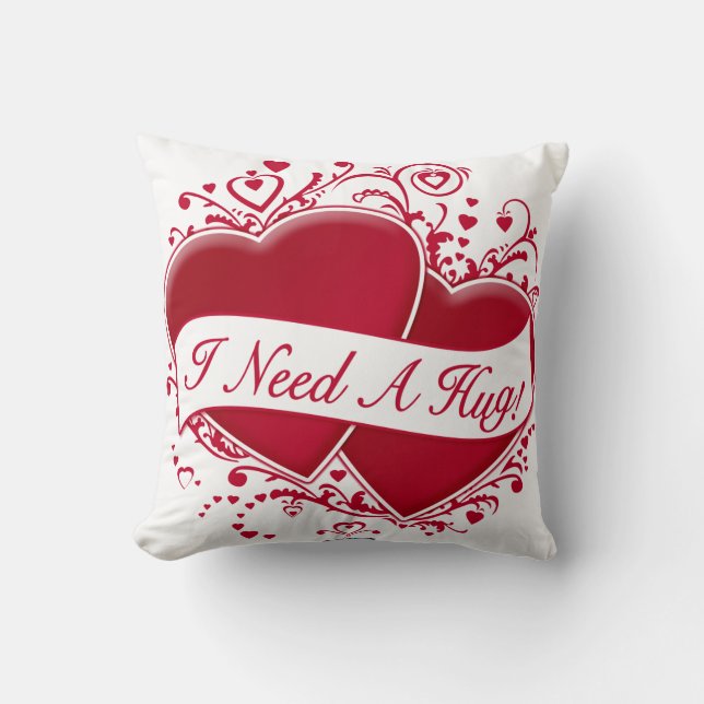 Jag behöver en kram! Red Hearts Kudde (Framsida)