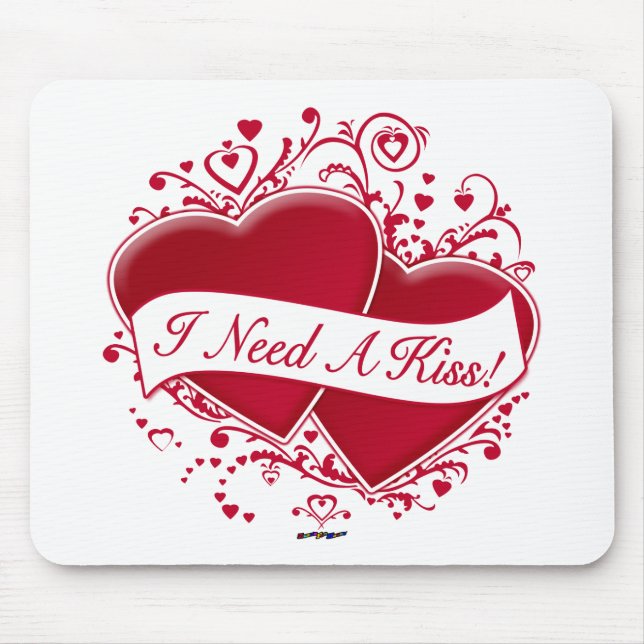 Jag behöver en kyss! Red Hearts Musmatta (Framsidan)