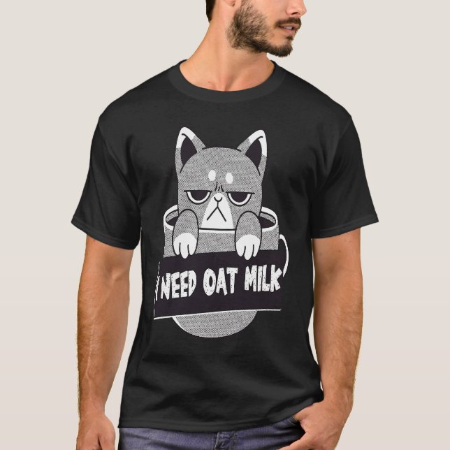 Jag Behöver HavreMjölk Katt T Shirt (Framsida)