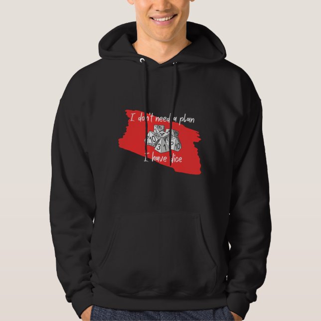 Jag behöver ingen plan, jag har Dice Red and White Hoodie (Framsida)