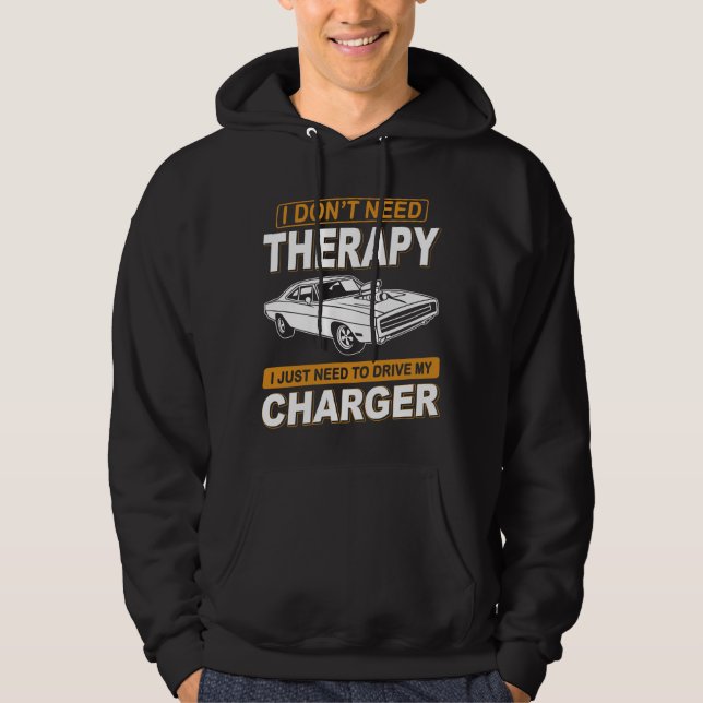 JAG BEHÖVER INTE TERAPI Dodge Charger 1970 Hoodie (Framsida)