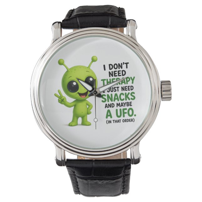 Jag Behöver Inte Terapi Jag Behöver Snacks Alien-d Armbandsur (Framsida)