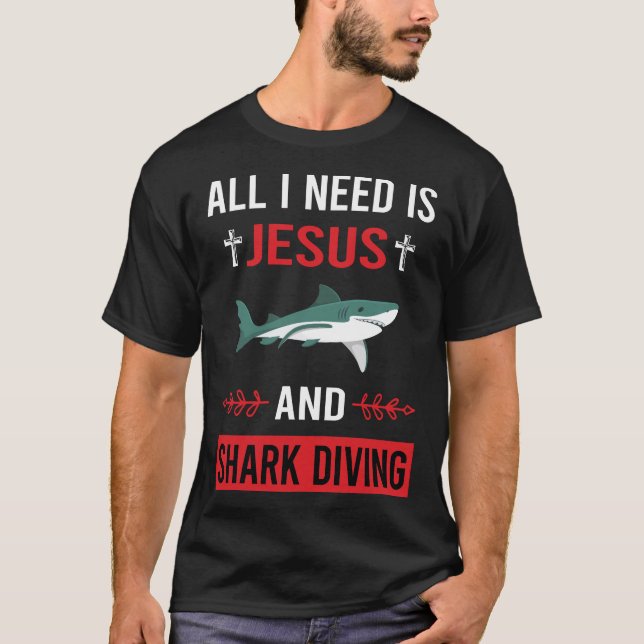 Jag behöver Jesus Shark Diving Diver T Shirt (Framsida)