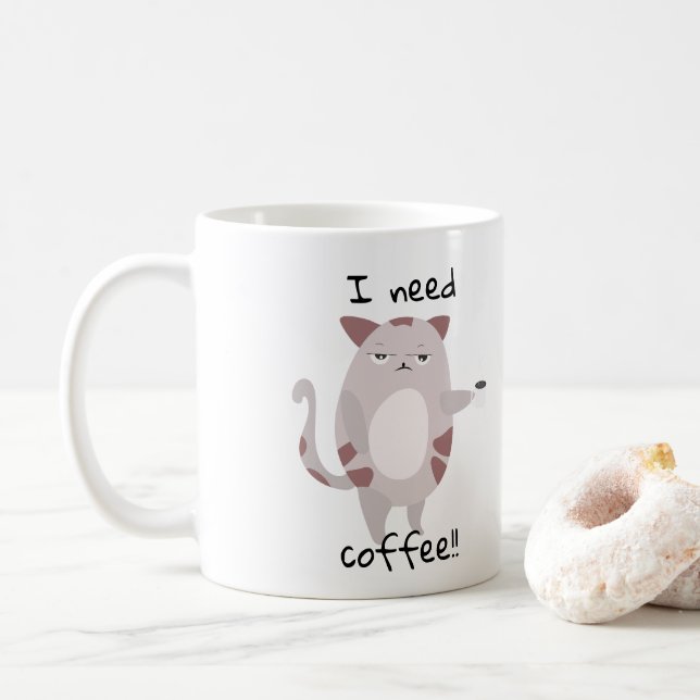 Jag behöver kaffe | Cute Lazy Cat Kaffemugg (Med munk)