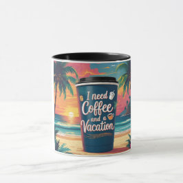 Jag behöver kaffe och en semester Tropisk resemugg Mugg