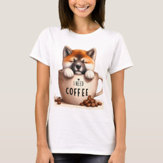 JAG BEHÖVER KAFFE OCH EN SHIBA INU HUND T SHIRT