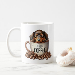Jag behöver kaffe - Valp i kopp 