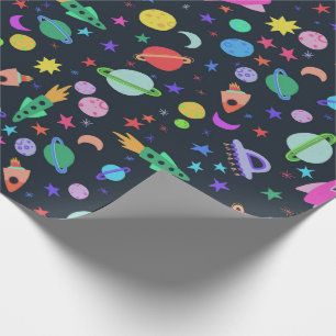 Jag behöver lite UFO-planeter Rocket Mönster Fä Presentpapper