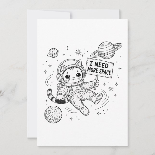 Jag Behöver Mer Utrymme Rolig Katt Astronaut Inbjudningar (Framsida)