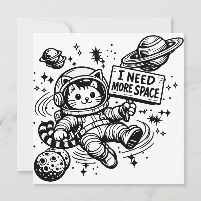 Jag Behöver Mer Utrymme Rolig Katt Astronaut Inbjudningar (Framsida)