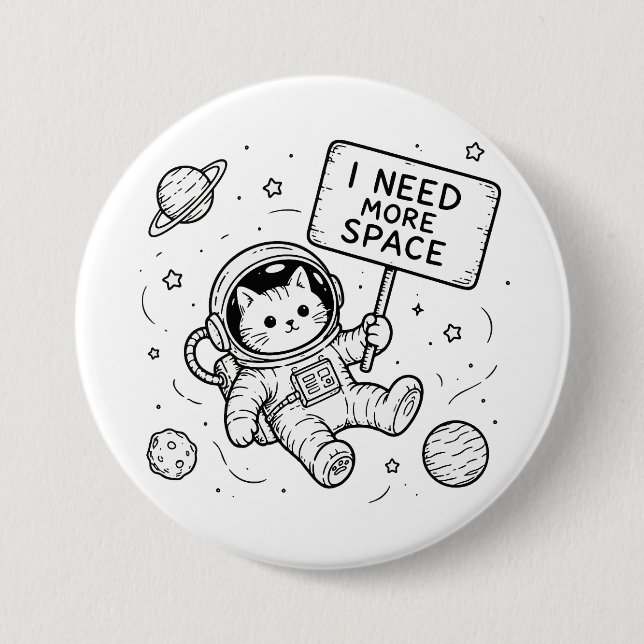Jag Behöver Mer Utrymme Rolig Katt Astronaut Knapp (Framsida)
