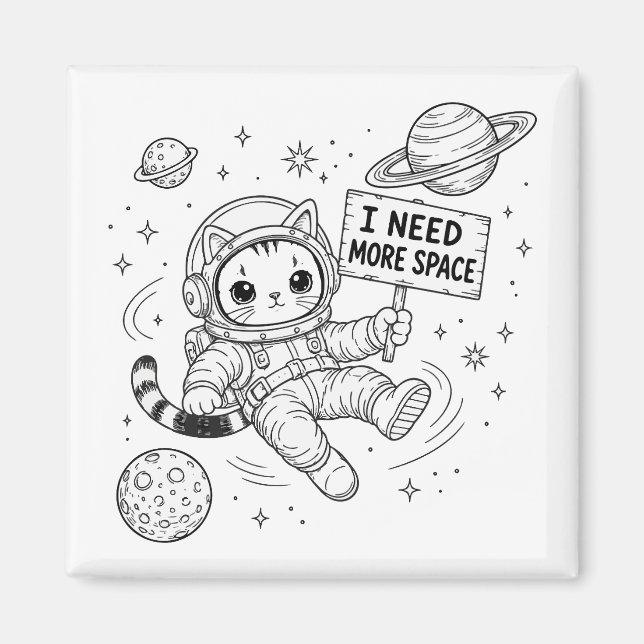 Jag Behöver Mer Utrymme Rolig Katt Astronaut Magnet (Framsidan)