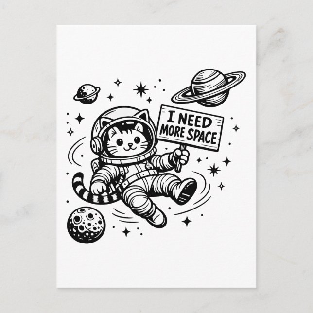 Jag Behöver Mer Utrymme Rolig Katt Astronaut Vykort (Framsida)