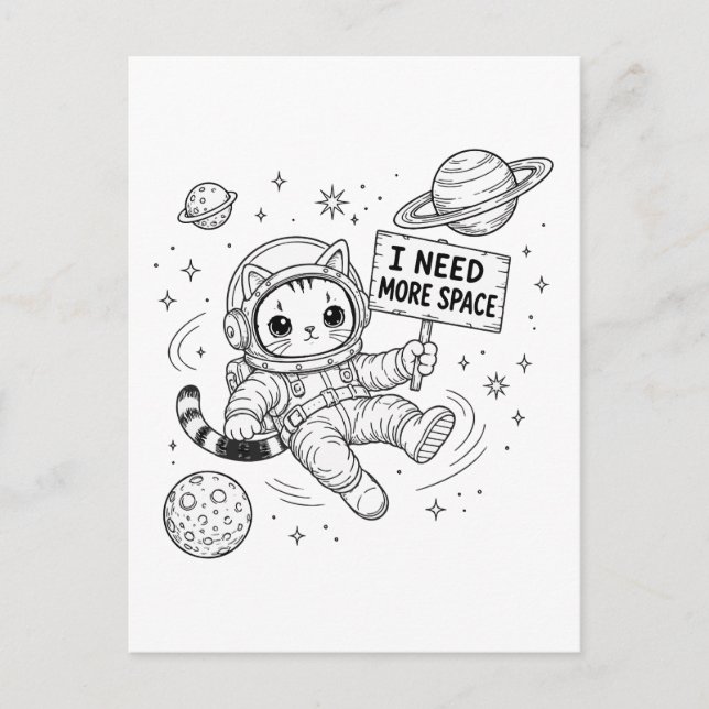 Jag Behöver Mer Utrymme Rolig Katt Astronaut Vykort (Framsida)