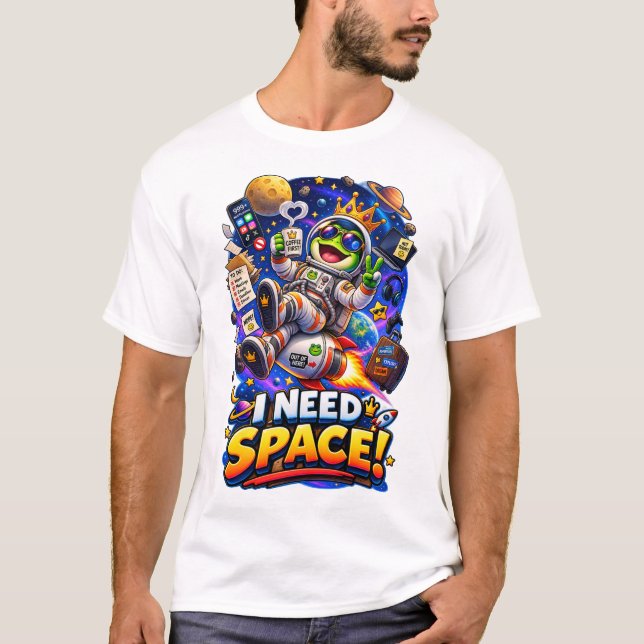 Jag behöver rymd Rolig groda astronaut t-shirt (Framsida)