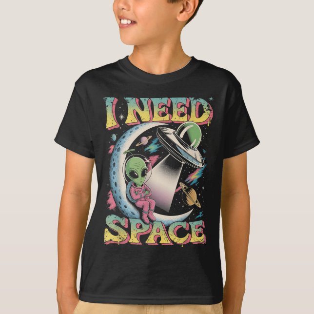 Jag behöver rymdastronomi Alien Retro T Shirt (Framsida)