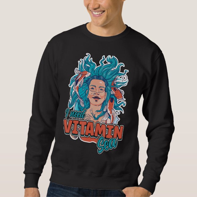 Jag behöver vitamin Sea Ocean Wave Koi Fish Summer Lång Ärmad Tröja (Framsida)