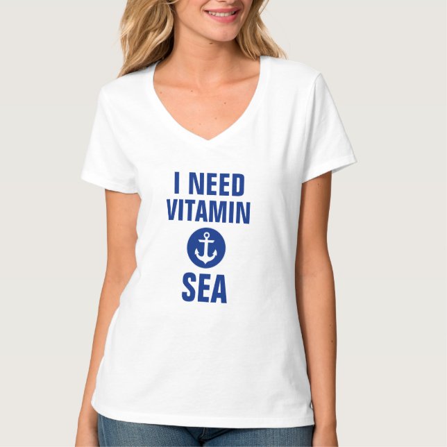 Jag behöver vitaminhavet som nautiska blått ankrar t shirt (Framsida)