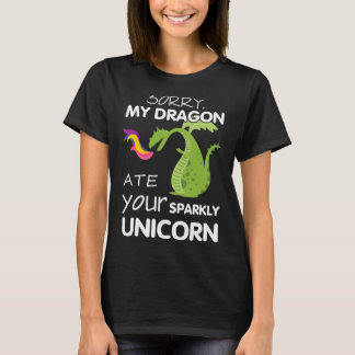 Jag beklagar att Dragon Ate din sparkly Unicorn-sn T Shirt
