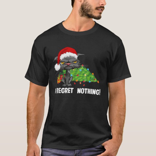 Jag beklagar ingenting roligt Bored Cat Santa Hat  T Shirt (Framsida)