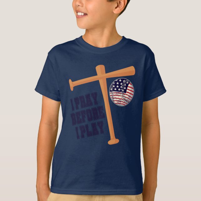 Jag ber innan jag spelar Basebal Game T Shirt (Framsida)
