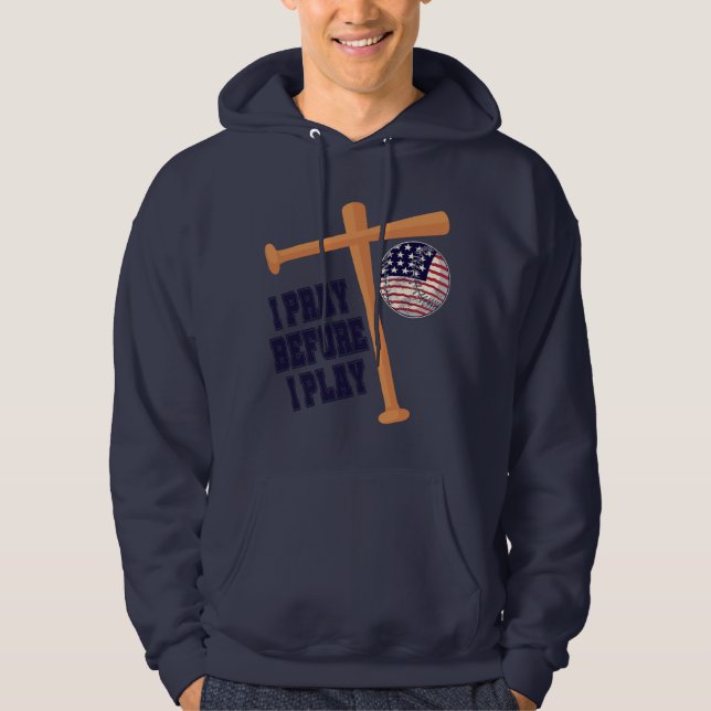 Jag ber innan jag spelar basebollmatch hoodie (Framsida)