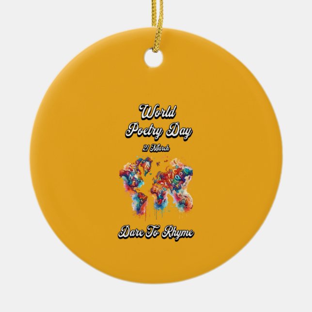 Jag ber Rhyme. Världspoetridagen. Julgransprydnad Keramik (Framsidan)