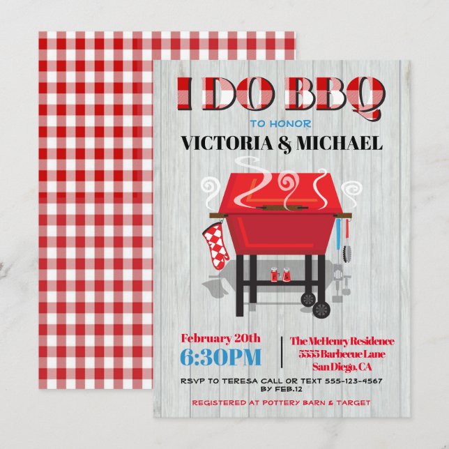 Jag bjuder in BBQ-Förlovningsfest Inbjudningar (Fram/baksida)