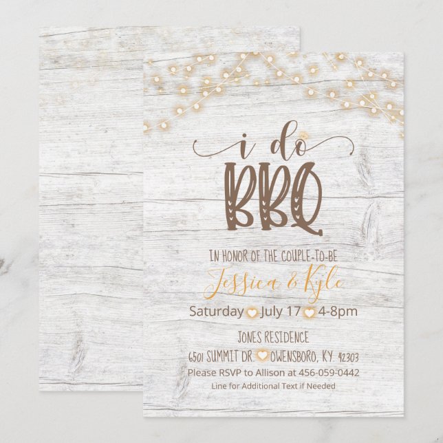 Jag bjuder in till BBQ - Rustic White Inbjudningar (Fram/baksida)