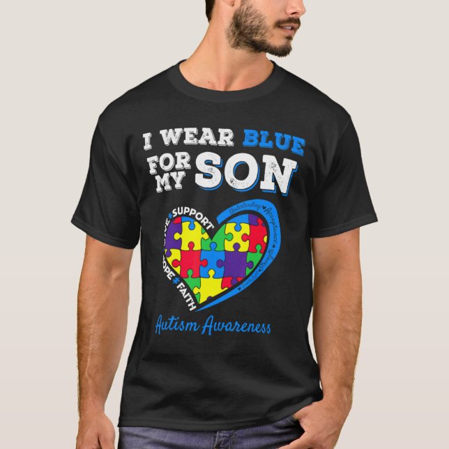 Jag Blue Son for Autism Awareness My Bära Parants  T Shirt (Framsida)