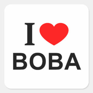Jag ❤️ BOBA JAG ÄLSKAR BOBA JAG HJÄRTA BOBA Fyrka Fyrkantigt Klistermärke