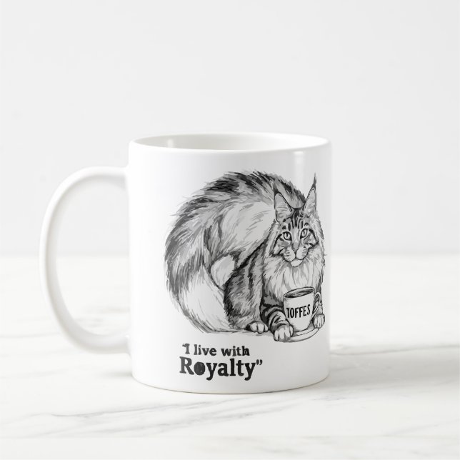 Jag bor med Royalty Cat Mugg - Maine Coon Coffee (Vänster)