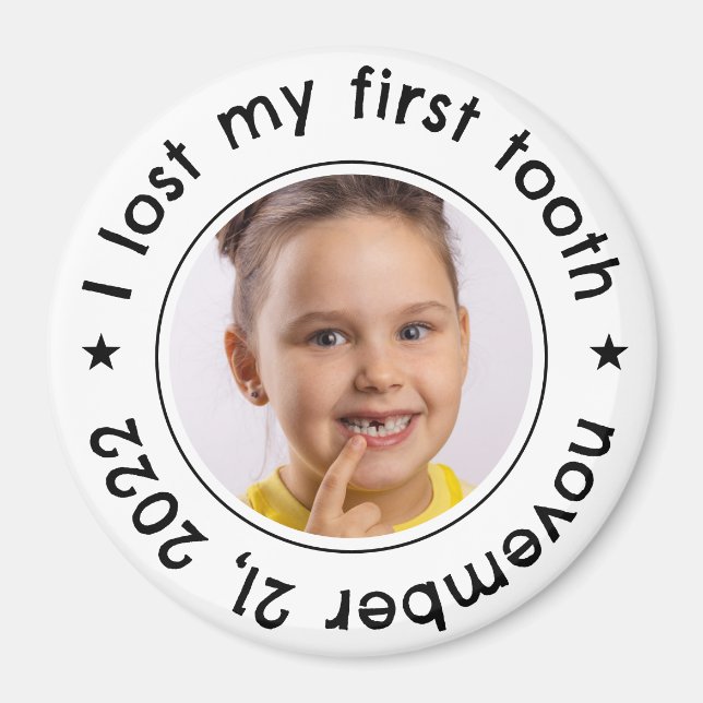 "Jag borttappadar min första tand" Barn Milestone  Magnet (Framsidan)