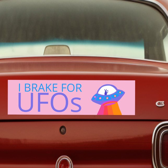 JAG BRAKE FÖR UFOS Cute Alien Spacesship Bildekal (I BRAKE FOR UFOS Cute Alien Spaceship hand drawn Bumper Sticker
)