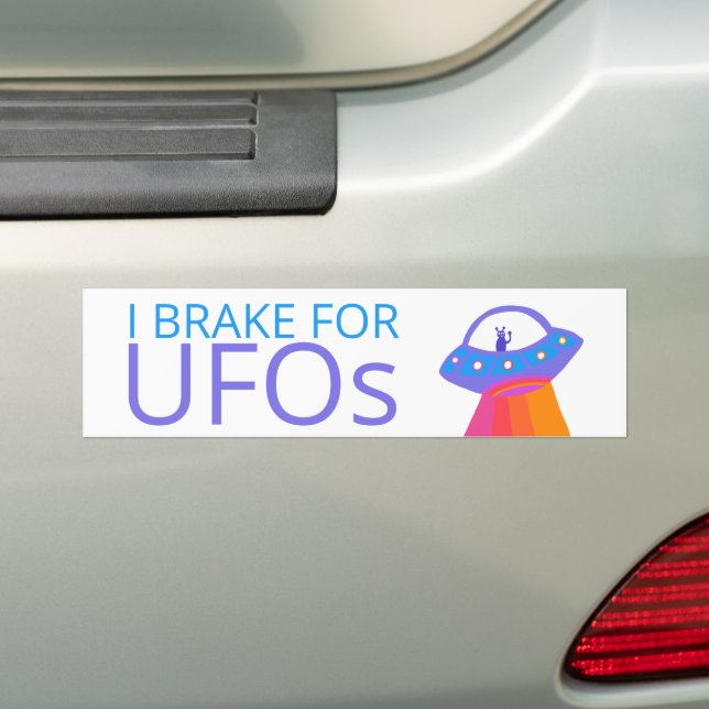 JAG BRAKE FÖR UFOS Cute Alien Spacesship Bildekal (På Bil)