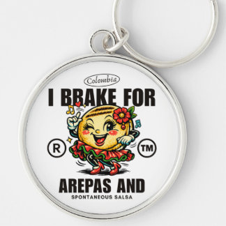 Jag bromsar för arepas och sport rund silverfärgad nyckelring