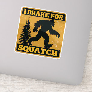 Jag bromsar för Squatch Retro Bigfoot Svart och Gu Klistermärken